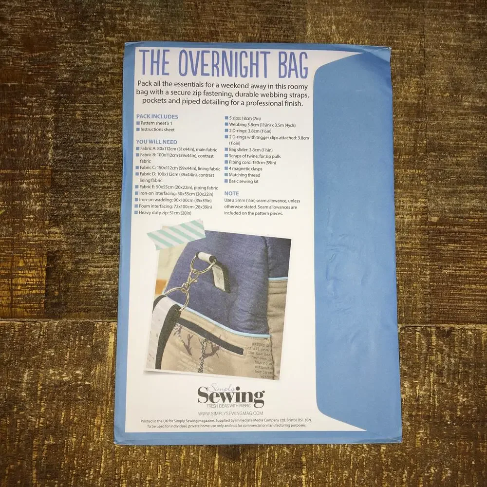 Simply Sewing Pattern The Overnight Bag Weekender Tote Travel Gym Carryall UNCUT